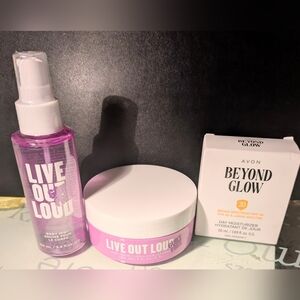 Avon Live Out Loud Guilt Free Body Mist & Cream & Beyond Glow Moisturizer Spf 30